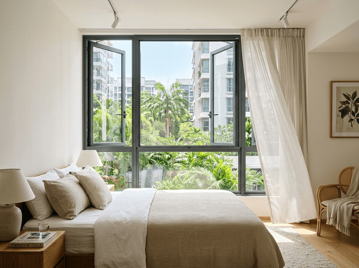 MURO AIR Series invisible mesh installed on a window with clear outward views and natural airflow