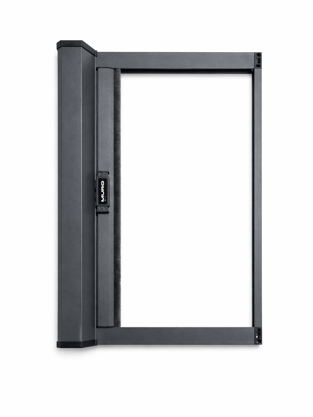 MURO LITE Series retractable mesh system in a matte grey frame finish